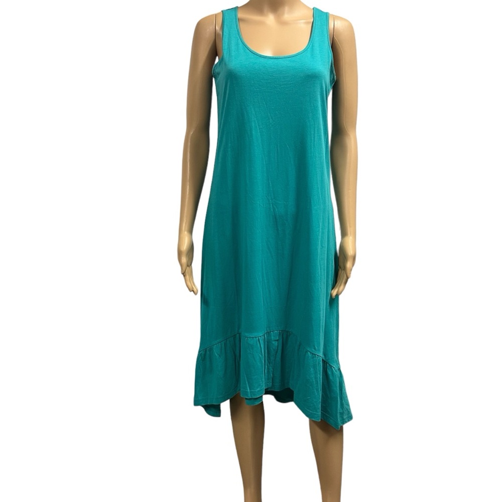 G by Guiliana Cotton Asymmetrical Ruffle Hem Sleeveless Tank Dress Teal Medium